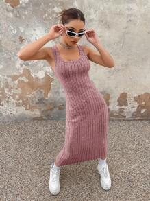 SHEIN EZwear Vestido tank unicolor tejido de canalé - Rosa vieja - Ver 4