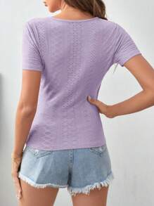 SHEIN Frenchy 網眼刺繡側邊紐扣褶邊T恤 - 紫丁香色 - 查看 6