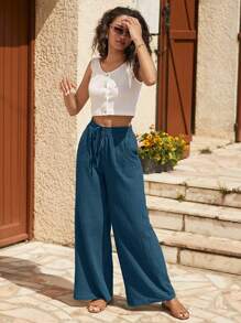 SHEIN Frenchy 100% Cotton Tie Front Slant Pocket Pants