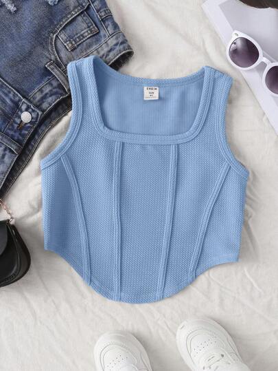 SHEIN Leap Crew Tween Girl Square Neck Bandana Hem Tank Top