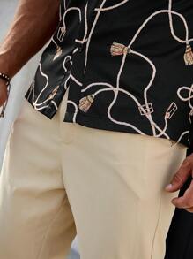 Manfinity Homme Men Graphic Print Stand Collar Shirt & Pants - Black - View 6