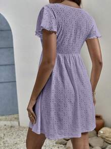 SHEIN Frenchy 網眼刺繡蝴蝶袖娃娃裙 - 紫丁香色 - 查看 5