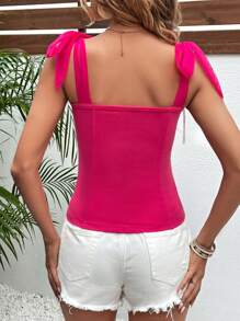 SHEIN Frenchy Áo khoác và áo lót dành cho xe tăng nữ Thắt nút màu trơn Giải trí - Màu Hồng Tươi - Xem 2