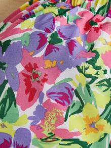 SHEIN Leap Crew Young Girl Casual Woven Printed Shorts - Purple - View 3