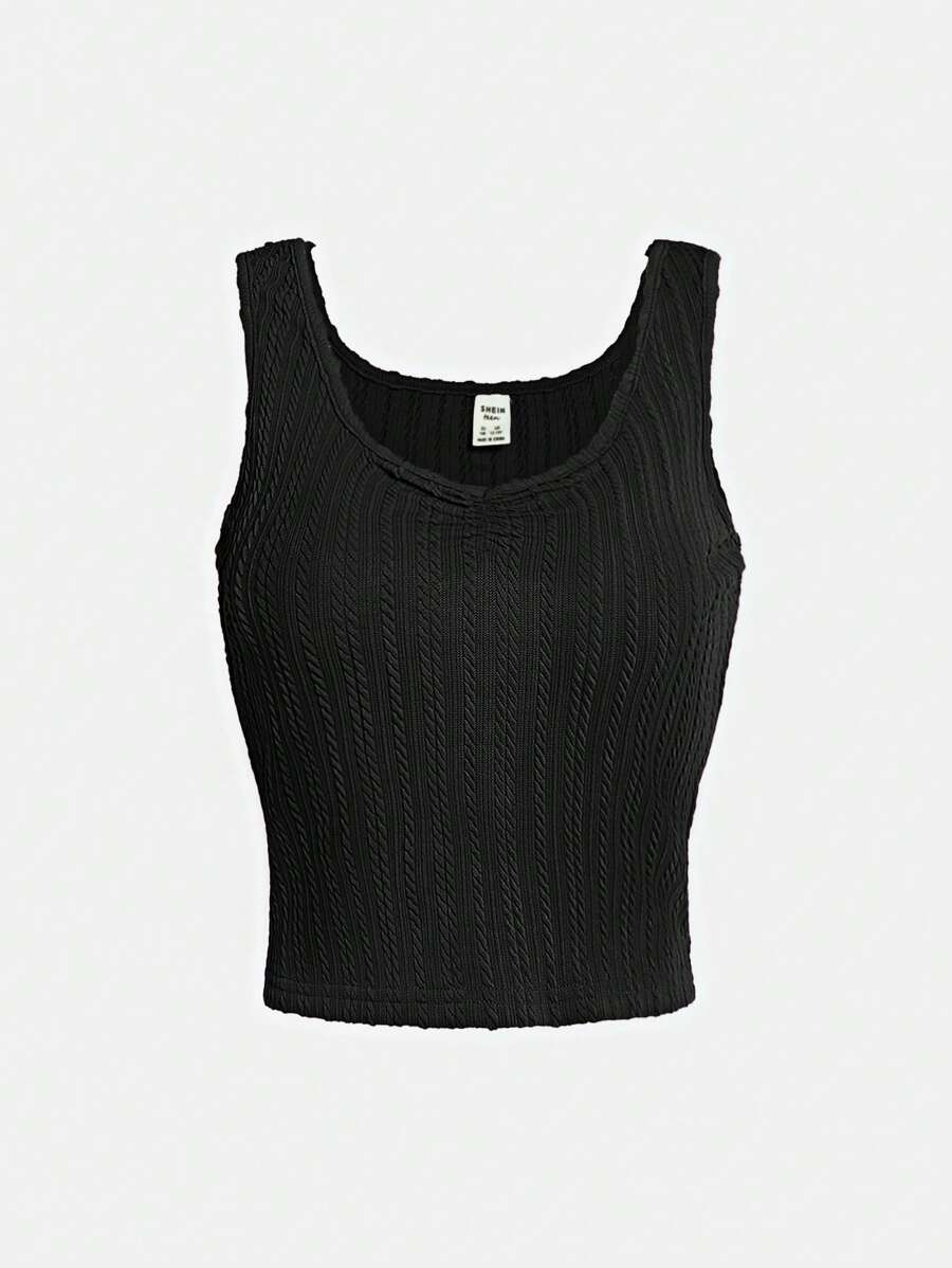 SHEIN Teen Girl Solid Tank Top - Black - View 1