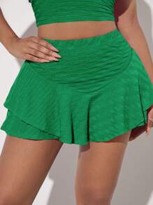 SHEIN SXY 素色荷葉邊裙裤 - 綠色 - 查看 6