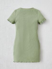 SHEIN 女小童字母刺繡木耳邊條紋針織洋裝 - 薄荷綠 - 查看 2