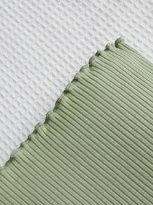 SHEIN 女小童字母刺繡木耳邊條紋針織洋裝 - 薄荷綠 - 查看 3