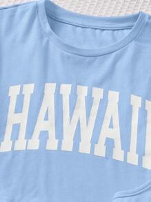 SHEIN Leap Crew 女大童字母圖案短款T恤&背心上衣&雙色短褲 - 藍白色 - 查看 4