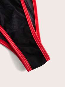 ROMWE Goth 網紗拼接鋼圈吊帶襪性感緊身連體衣&1雙袖套 - 黑色 - 查看 4