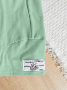 SHEIN Cô gái Tween Slogan Chi tiết được vá Áo thun Thả vai & Xà cạp - Màu xanh Bạc hà - Xem 5