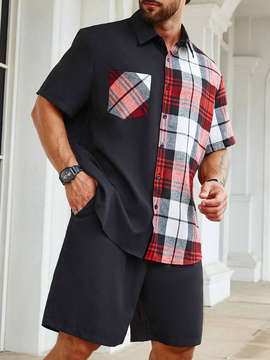 Manfinity Homme Nam Plus In kẻ sọc Áo sơ mi & Quần short - Nhiều màu - Xem 1