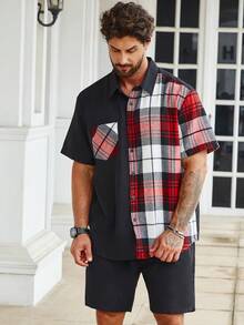 Manfinity Homme Nam Plus In kẻ sọc Áo sơ mi & Quần short - Nhiều màu - Xem 3