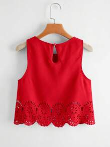 SHEIN LUNE 激光切割扇贝边饰背心，休闲款 - 紅色 - 查看 2