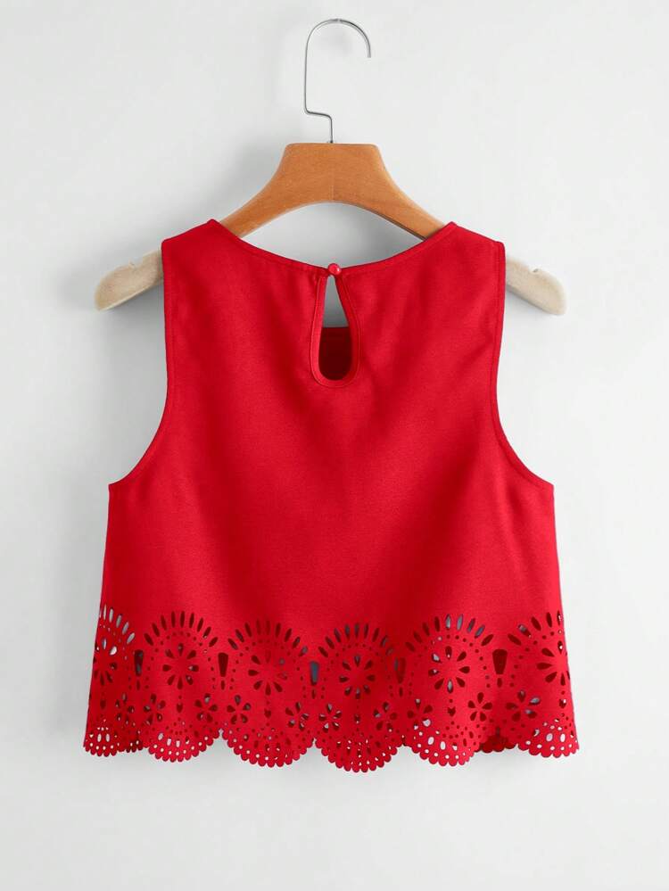 Laser Cut Scallop Trim Tank Top,Casual
