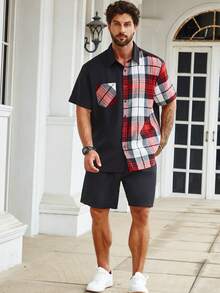 Manfinity Homme Nam Plus In kẻ sọc Áo sơ mi & Quần short - Nhiều màu - Xem 4