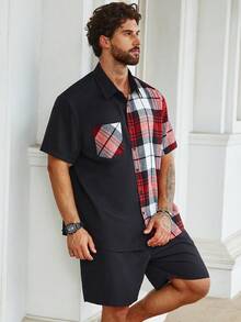 Manfinity Homme Nam Plus In kẻ sọc Áo sơ mi & Quần short - Nhiều màu - Xem 5