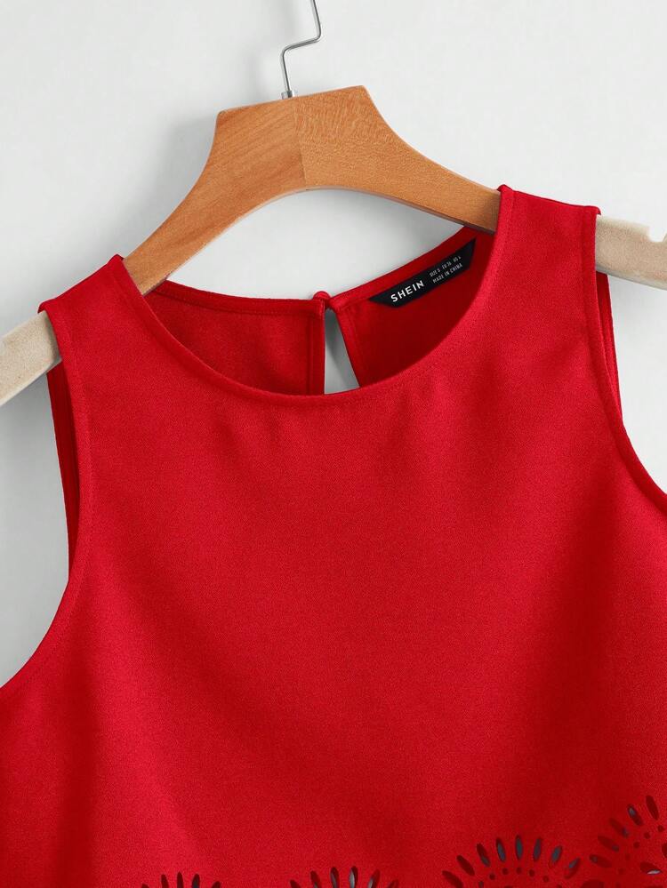 Laser Cut Scallop Trim Tank Top,Casual