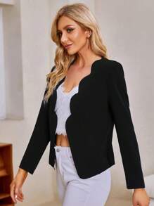 SHEIN Clasi 1入組貝殼邊開門襟素色西裝外套 - 黑色 - 查看 5