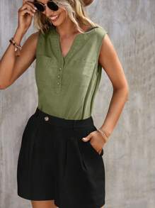 SHEIN LUNE Solid Slant Pocket Wide Leg Shorts