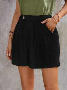 SHEIN LUNE Solid Slant Pocket Wide Leg Shorts