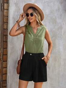 SHEIN LUNE Solid Slant Pocket Wide Leg Shorts