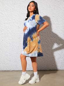 SHEIN Maternity Tie Dye Tee Dress - Multicolor - View 3