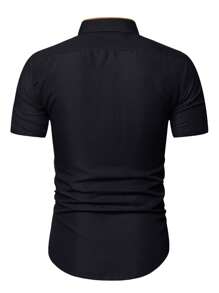 Manfinity Homme Men Contrast Collar Button Down Shirt - Black - View 2