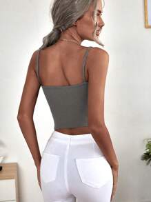 SHEIN BAE Ribbed Cropped Cami Top - Dark Grey - View 3