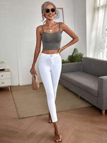 SHEIN BAE Ribbed Cropped Cami Top - Dark Grey - View 4