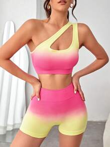 Easithlete Ombre One Shoulder Cut Out Sports Set - Multicolor - View 5