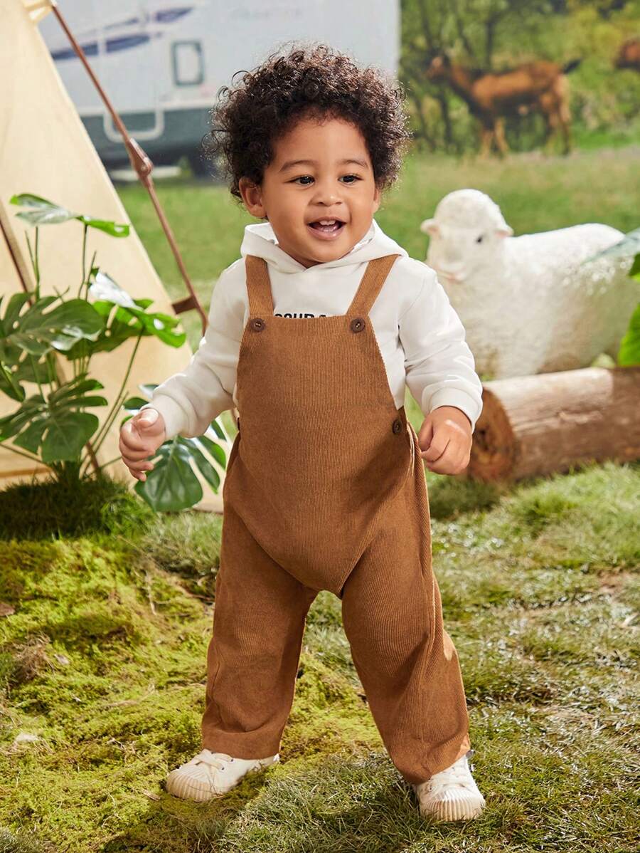 SHEIN Baby Girl Solid Overall Jumpsuit Without Hoodie - Brown - View 1