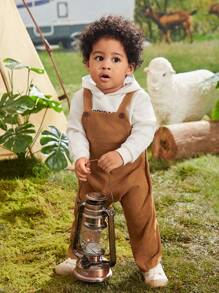 SHEIN Baby Girl Solid Overall Jumpsuit Without Hoodie - Brown - View 3