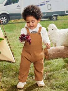 SHEIN Baby Girl Solid Overall Jumpsuit Without Hoodie - Brown - View 4