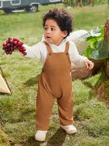 SHEIN Baby Girl Solid Overall Jumpsuit Without Hoodie - Brown - View 5