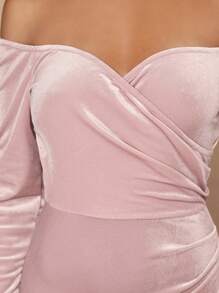 SHEIN Belle Off Shoulder Tách đùi Nhung Váy phù dâu - Màu Hồng baby - Xem 8