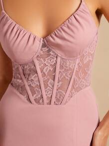SHEIN Belle Ren tương phản Tách đùi Váy Phù dâu Dây - Màu Hồng baby - Xem 8