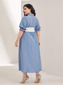 Mulvari Plus Striped Print Belted Shirt Dress - Blue - View 2