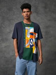 SPACE JAM: A NEW LEGACY X SHEIN Men Cartoon & Letter Graphic Colorblock Tee - Multicolor - View 1