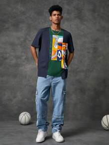 SPACE JAM: A NEW LEGACY X SHEIN Men Cartoon & Letter Graphic Colorblock Tee - Multicolor - View 3