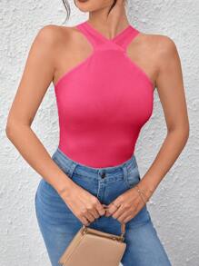 SHEIN Privé 十字交叉後背繫帶掛脖上衣 - 玫紅色 - 查看 2