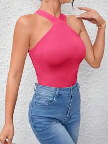 SHEIN Privé 十字交叉後背繫帶掛脖上衣 - 玫紅色 - 查看 6