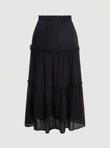 SHEIN MOD Solid Frill Trim Ruffle Hem Skirt - Black - View 2