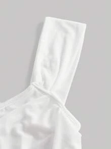 SHEIN MOD Solid Ruched Crop Wide Strap Top - White - View 3