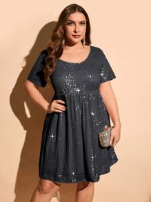 SHEIN LUNE 大碼亮片A字洋裝 - 深灰色 - 查看 1