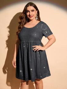 SHEIN LUNE 大碼亮片A字洋裝 - 深灰色 - 查看 4