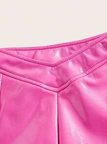 SHEIN ICON Chất rắn Viền xếp Da giả Váy - Màu Hồng Tươi - Xem 7