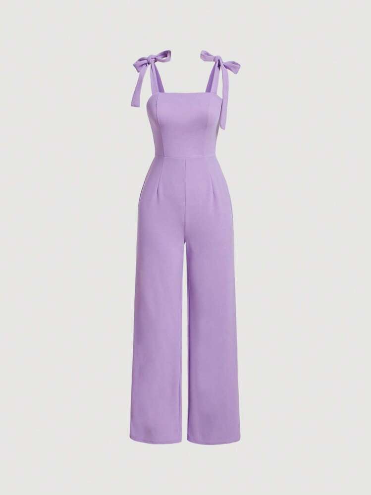 SHEIN MOD Solid Tie Shoulder Cami Jumpsuit | SHEIN USA
