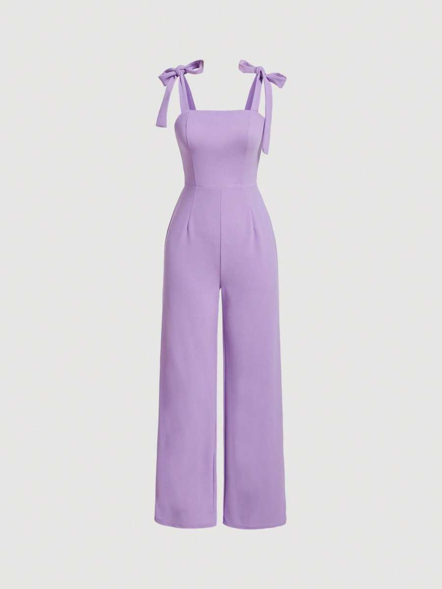 SHEIN MOD Solid Tie Shoulder Cami Jumpsuit - Lilac Purple - View 1
