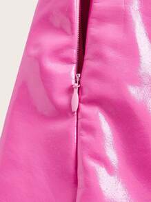 SHEIN ICON Chất rắn Viền xếp Da giả Váy - Màu Hồng Tươi - Xem 9